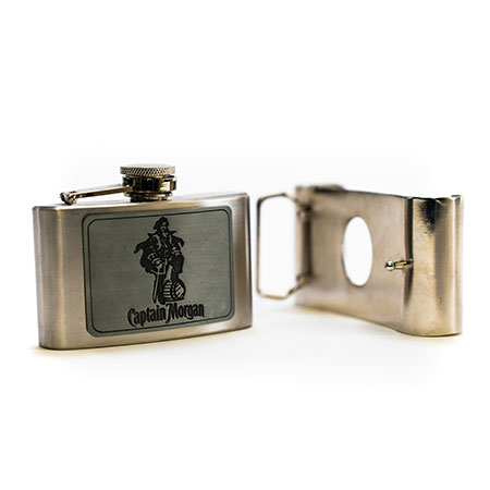 'Captain Morgan' flask with belt buckle