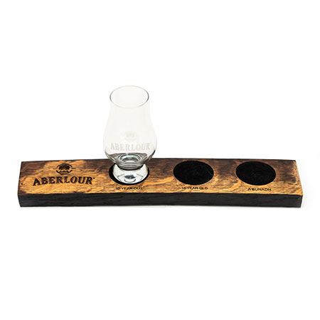 Custom Wood 'Aberlour' Whiskey Flight Tray with Whiskey Glass