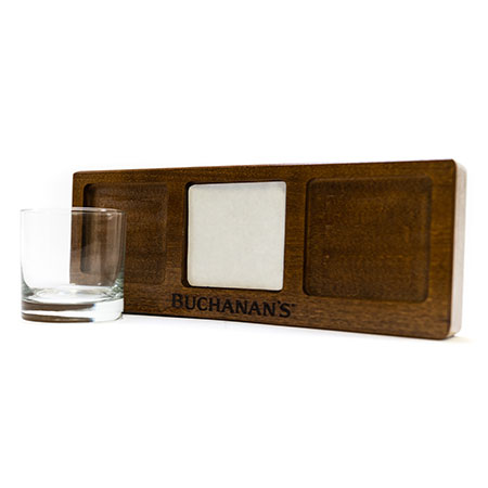 'Buchanan's' Wood Flight Tray with Custom Scotch Glass