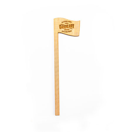 wood bartender stir stick with Oakheart Spiced Rum logo