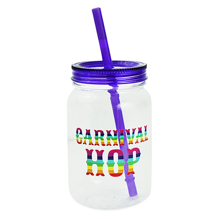 Plastic Mason Jar Style Cup with Lid and Straw