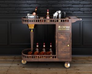 Chivas Regal Wooden Rolling Bar Cart