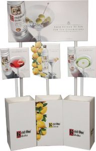 Ketel One Tiered Corrugated Pole Toppers and Case Bins