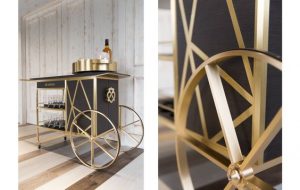 Gold & Black Rolling Bar Cart