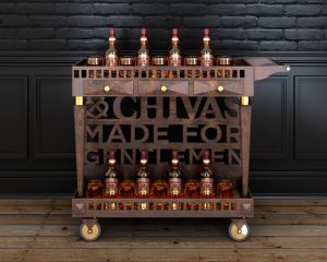 Chivas Regal Wooden Rolling Bar Cart