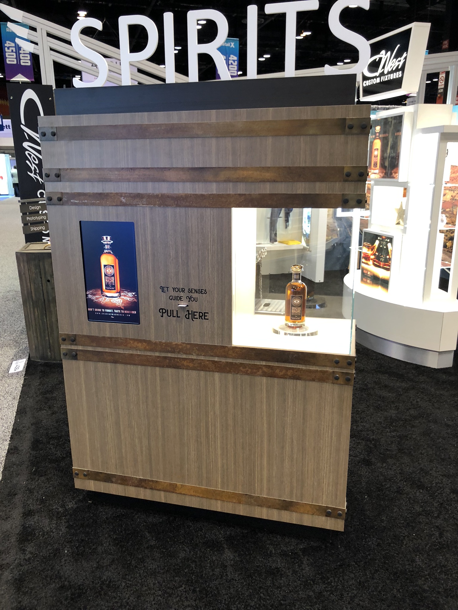 Interactive Wood Bottle Case Display