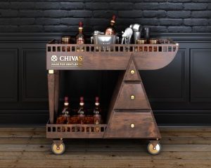 Chivas Regal Wooden Rolling Bar Cart